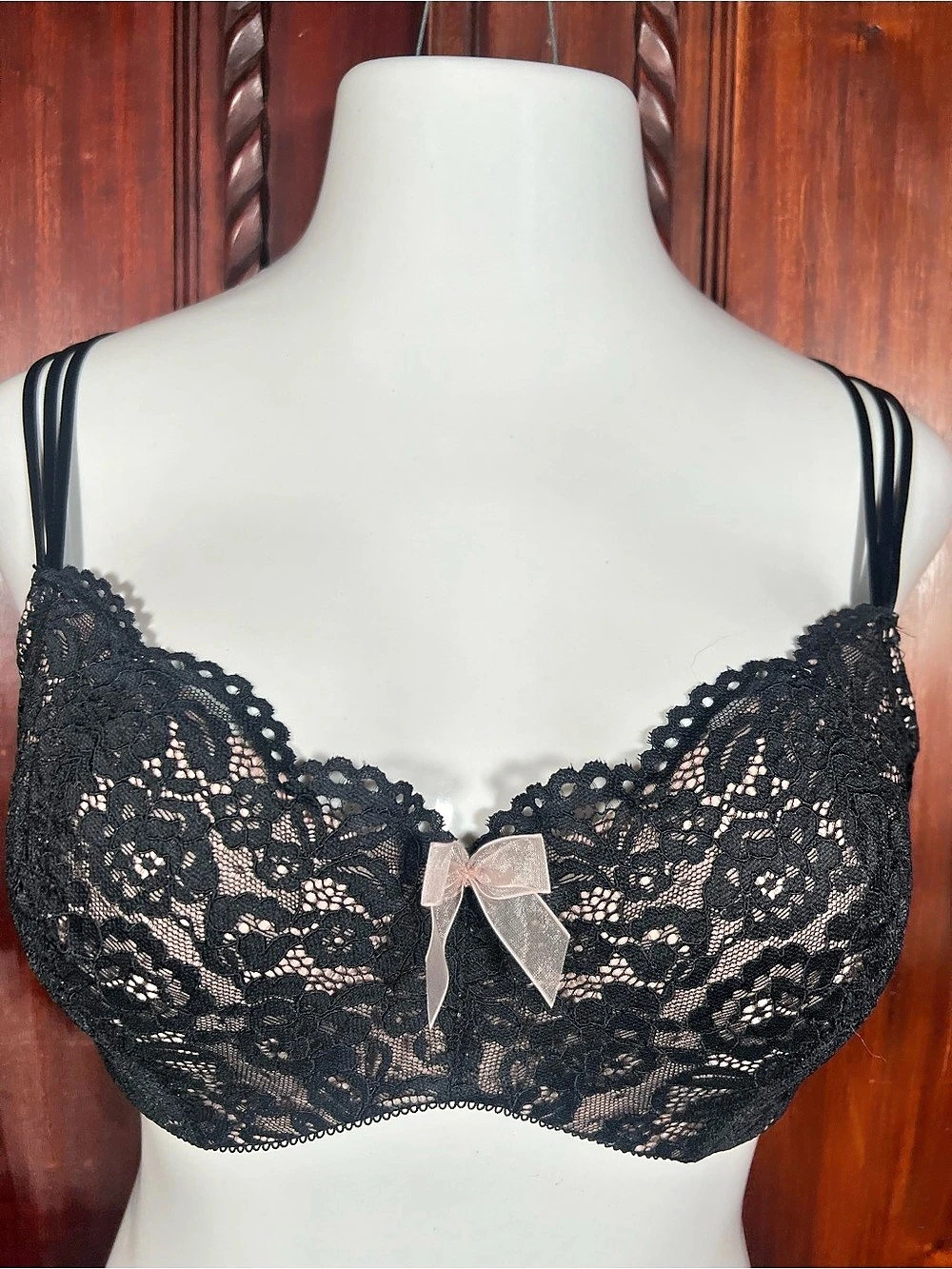 NWOT b.tempt’d Wacoal Ciao Bella Black Nude Lace Balconette Bra 36DDD